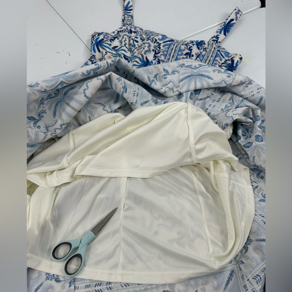 Avec Les Filles Blue Mediterranean Tile Sweetheart Midi Dress Coastal Resort 6 - Picture 12 of 13